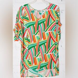 HAPTICS Women’s Boutique Brand Green/Orange Geometric Loose Fit Top Size Medium